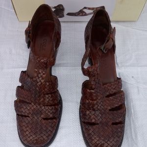 Cole Haan. Brown Braided Leather Sandals